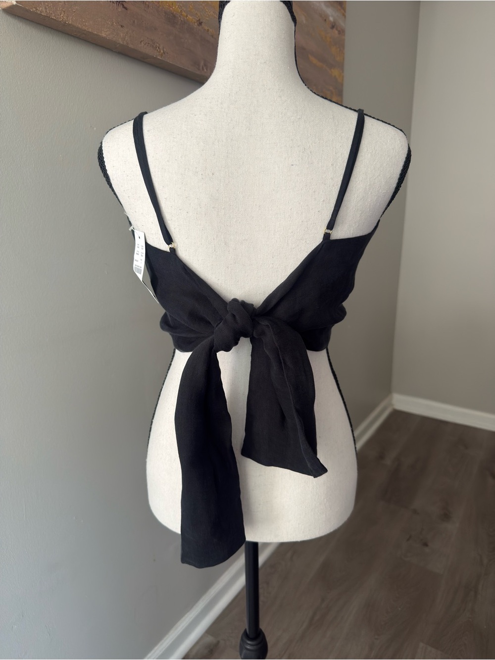 J.Crew NWT Black Linen Blend Tie Back Crop Top Size L